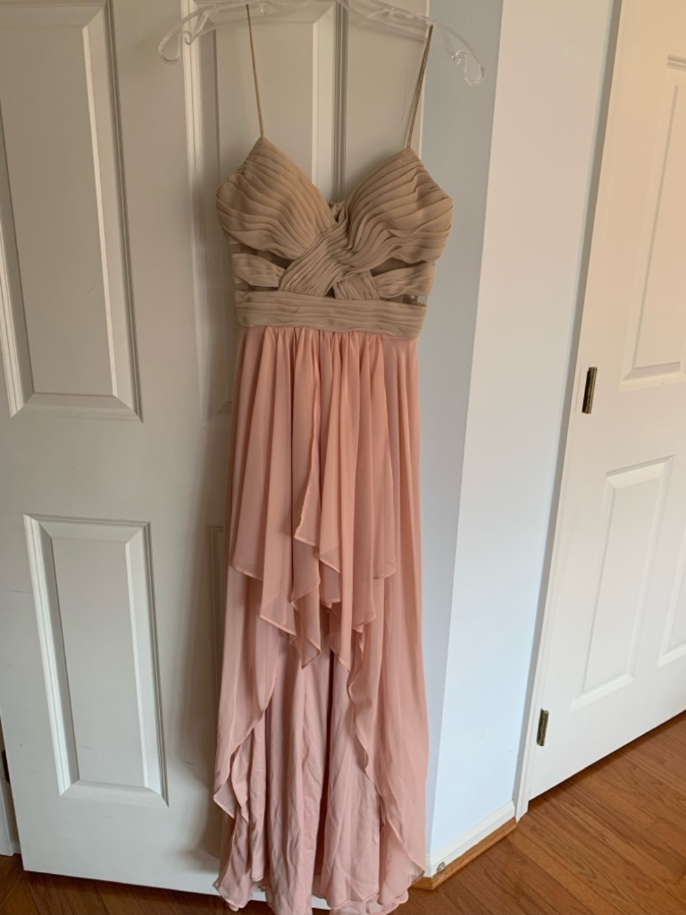 Adrianna Papell Pink and Nude Layered Chiffon Dress | Size 5/6